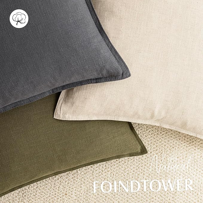 Foindtower Pack of 2, Decorative Linen Soild Throw Pillow Covers Soft Accent Square Cushion Case Boho Farmhouse Pillowcase for Chair Couch Sofa Bedroom Living Room Home Decor 16 x 16 Inch Grey