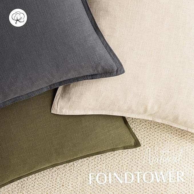 Foindtower Pack of 2, Decorative Linen Soild Throw Pillow Covers Soft Accent Square Cushion Case Boho Farmhouse Pillowcase for Chair Couch Sofa Bedroom Living Room Home Decor 24 x 24 Inch Grey