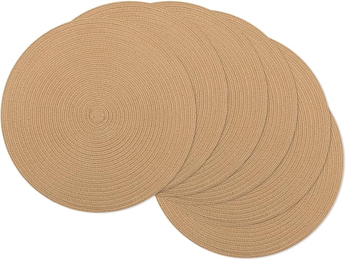 SHACOS 15 inch Round Braided Placemats Set of 6 Non Slip Heat Resistant Round Table Mats Fabric Place Mats for Dinner Party Table Decoration (Camel, 6)