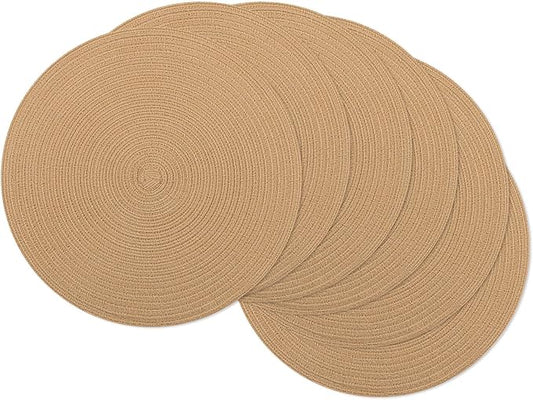 SHACOS 15 inch Round Braided Placemats Set of 6 Non Slip Heat Resistant Round Table Mats Fabric Place Mats for Dinner Party Table Decoration (Camel, 6)