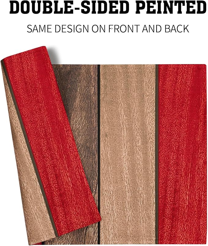 Giwawa Rustic Wood Placemats Set of 4- Retro Red Brown Wooden Board Linen Place Mat 12x18 Inch- Farmhouse Country Style Washable Heat Resistant Table Mats for Kitchen Dining Cabin Decor