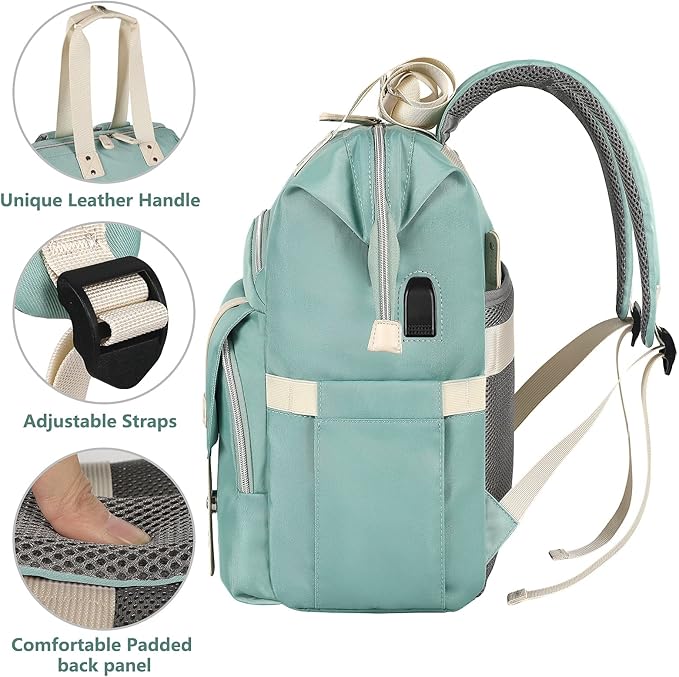 FALANKO Laptop Backpack for Women,Doctor Teacher Nurse Work Bookbag for 15.6 Inch Laptop,Large Travel Wide Open College Shoulder Purse Bag With RFID Anti Theft USB Charging Port-Green