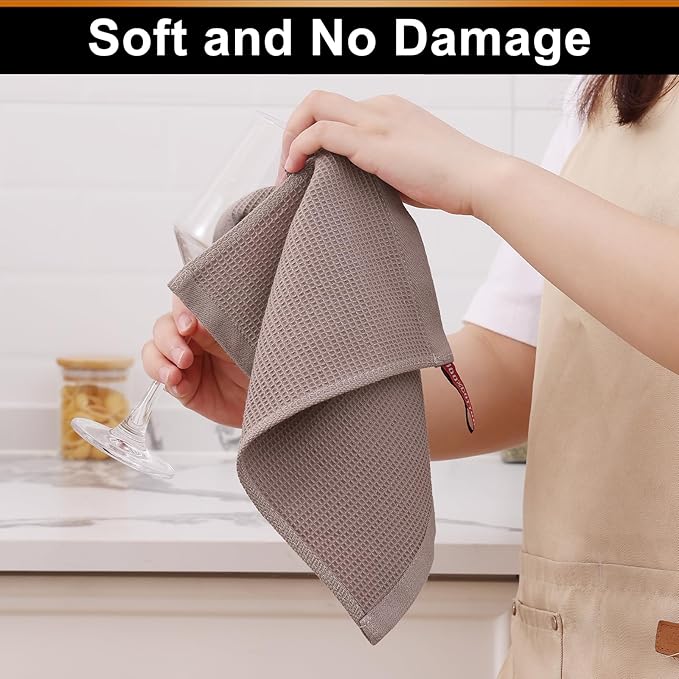 Homaxy 100% Cotton Waffle Weave Dish Cloths - 12 Pack Soft and Absorbent Dish Towels - 12 x 12 Inches Quick Dry Dish Rags - Brown