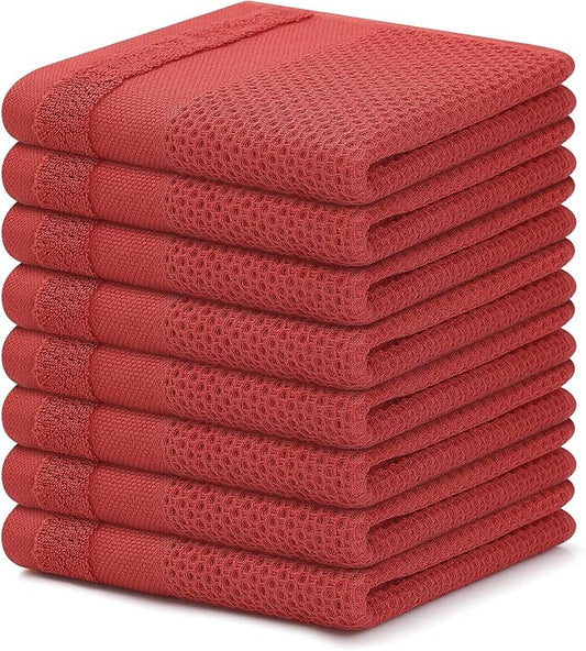 Homaxy 100% Cotton Dish Cloths, 8 Pack - 12 x 12 Inches, Waffle Weave Super Soft and Absorbent Dish Towels Quick Drying Dishcloths, Red