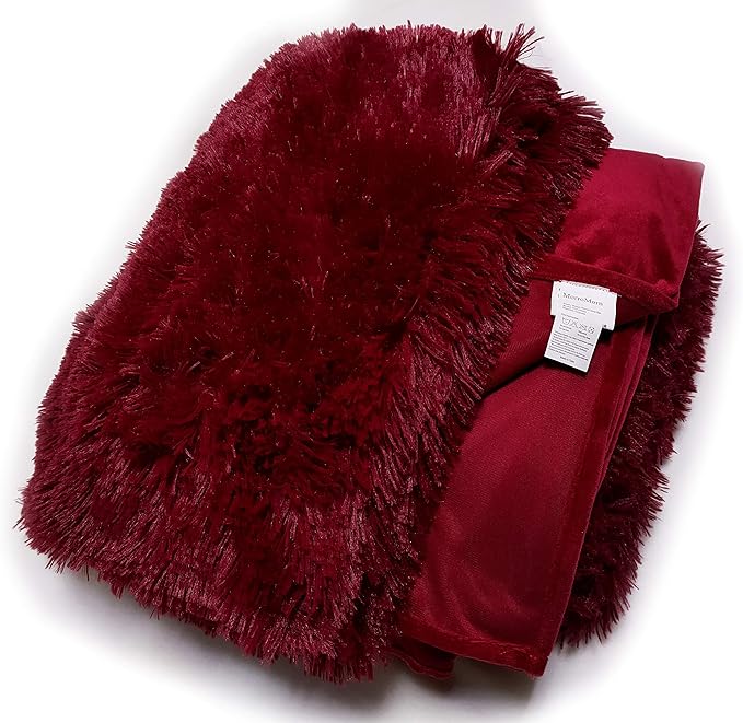 MorroMorn 5 PCS Shaggy Duvet Cover Bedding Set - Fluffy Comforter Cover Long Faux Fur Luxury Ultra Soft Cozy (Dark Red, Full/Queen)