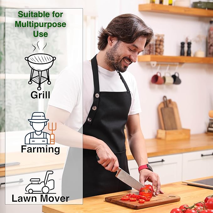 TOSHE Kitchen Apron Waterdrop Resistant Cotton Apron with adjustable Aprons for Women with Pockets Cooking Apron (2 Pack - Black)