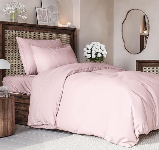 Duvet Cover Twin/Twin XL Size Set - Extra Soft Duvet Cover 68 x 90 with 1 Pillow Sham - Hotel Luxury, Easy Care and Fade Free w/Zipper Closures & Ties - Comfy, Breathable Bedding Set (Lavender Pink)