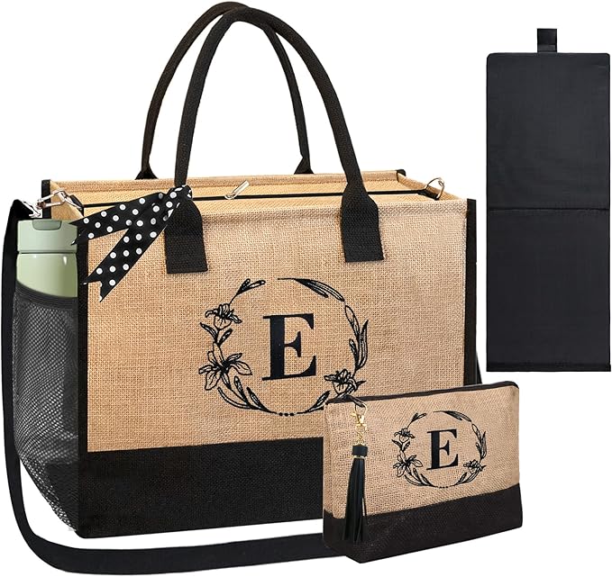BeeGreen Embroidery Monogram Initial Tote Bag for Women Teacher Mom Friend Personalized Gift for Birthday Beach Work Wedding