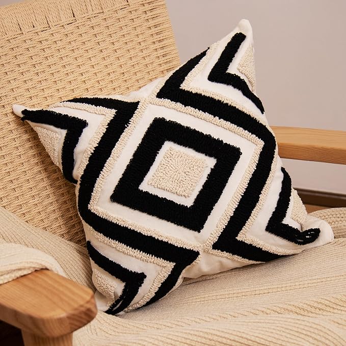 lifein 18x18 Pillow Covers-Throw Pillow Cover,Tufted Boho Jacquard Pillow Covers,Farmhouse Decorative Pillow Cover,Pillow Cases for Gift,Couch,Sofa,Bed,Chair,Living Room,Home Decor(18x18inch)