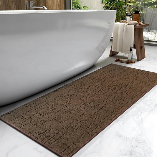 AMOAMI-Bath Mat-Absorbent Quick Dry Bathroom Floor Mats-Washable Rubber Backing Bath Mats for Bathroom Rugs Fit Under Door-Bath Rug for in Front of Sink Bathtub Shower Room, Chocolate 17''x59''