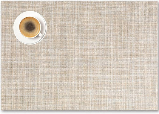 Placemats Set of 8 - Easy Clean Woven Vinyl Placemat for Dining Table, Indoor/Outdoor Place Mats, Washable PVC Table Mats（Beige）