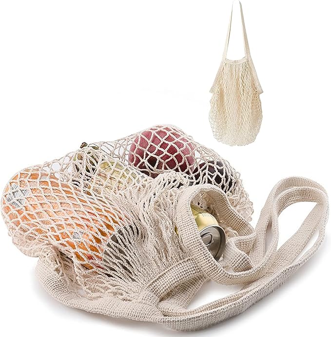1 pack Cotton String Shopping Bags Reusable Washable Grocery Mesh Bags Organizer for Grocery Shopping Produce Net Bags with Longhandle for Fruit Vegetable Storage