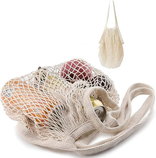 1 pack Cotton String Shopping Bags Reusable Washable Grocery Mesh Bags Organizer for Grocery Shopping Produce Net Bags with Longhandle for Fruit Vegetable Storage