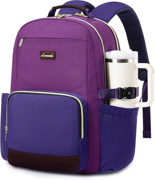LOVEVOOK Laptop Backpack for Women with Pouch Pocket for Large Capacity Cup,15.6 Inch Laptop Computer Bag Travel Backpack Purse,Waterproof Work Business College Teacher Backpack,Purple Red-Blue Purple