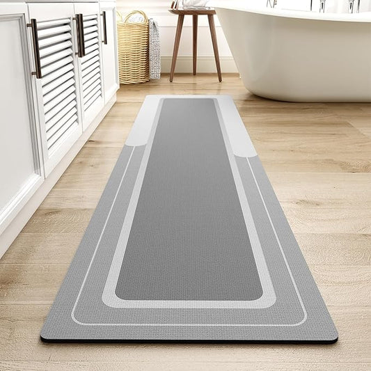 MontVoo Bath Mat - Long Bathroom Runner Non Slip Super Absorbent Stain Resistant Quick Dry Thin Bath Mat 17"x70" Grey
