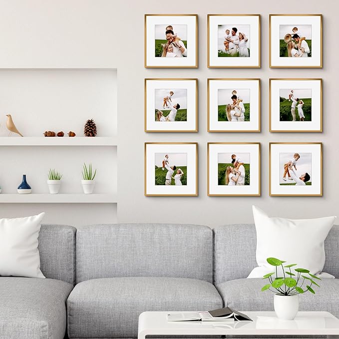 Golden State Art 12x12 Picture Frame 3 Pack - Aluminum Frames with 8x8 Removable Mats & Real Glass, Display 12x12 Posters or 8x8 Photos - Bronze Gallery Wall Frames for Home Office Decor