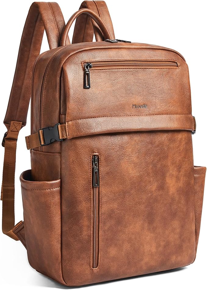 Leather Laptop Backpack for Women, 15.6 Inch Laptop Travel Backpack Purse Large Capacity Computer Bag, Casual Daypack Nurse Bag College Bookbag for School, Brown