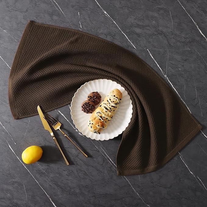 Homaxy 100% Cotton Kitchen Towels and Dishcloths Set, 12 x 12 Inches and 13 x 28 Inches, Set of 10 Bulk Kitchen Towels Set, Ultra Soft Absorbent Dish Cloths for Washing Dishes, Dark Brown