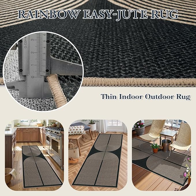 Lahome Modern Rainbow Hallway Runner Rug, 2x6 Washable Easy Jute Rugs for Entryway Kitchen Farmhouse Indoor Outdoor Carpet, Non Slip Runner for Porch Bedroom Laundry Front Door