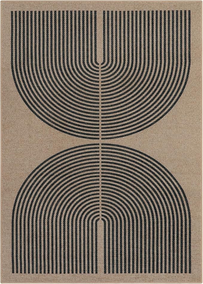 Lahome Modern Rainbow Easy Jute Rug, Washable Rugs 5x7 for Living Room Bedroom Black Farmhouse Indoor Outdoor Patio Carpet, Contemporary Natural Throw Mat Non Slip Carpet for Office RV