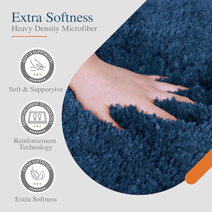 Walensee Large Bathroom Rug (24 x 40, Navy) Extra Soft and Absorbent Shaggy Bathroom Mat Machine Washable Microfiber Bath Mat for Bathroom, Non Slip Bath Mat, Luxury Floor Mats Rubber Back
