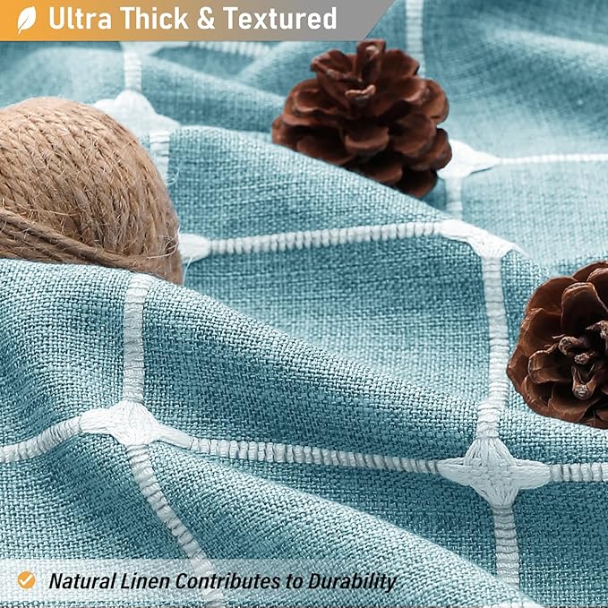 BTTN 78 Inch Long Shower Curtain, Boho Farmhouse Linen Ultra Thick Fabric Shower Curtain Set with Plastic Hooks, Tall Rustic Country Weighted Cloth Shower Curtains for Bathroom, Teal/Turquoise, 72x78