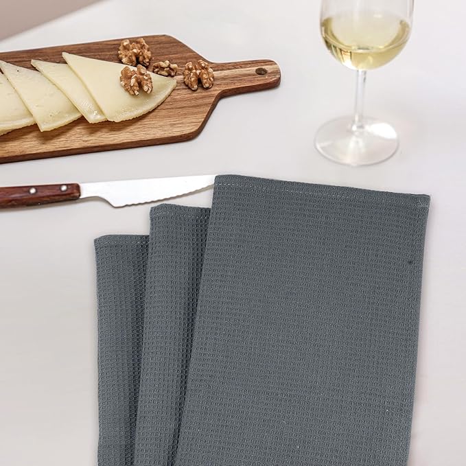 QUILTINA Dish Towels Set,100% Cotton Waffle Weave Kitchen Towels 6 Pack,14 x 14 Inches Dish Towels for Kitchen,Super Absorbent for Drying and Cleaning (Dark Grey)