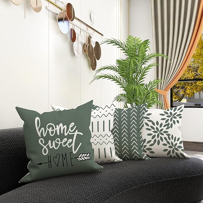 YCOLL Pillow Covers 18x18 Set of 4, Modern Sofa Throw Pillow Cover, Decorative Outdoor Linen Fabric Pillow Case for Couch Bed Car, Aqua Green