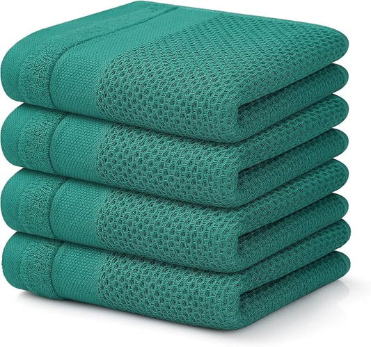 Homaxy 100% Cotton Waffle Weave Kitchen Towels, 13 x 28 Inches Super Absorbent and Machine Washable Dish Towels for Drying Dishes, 4-Packs, Green