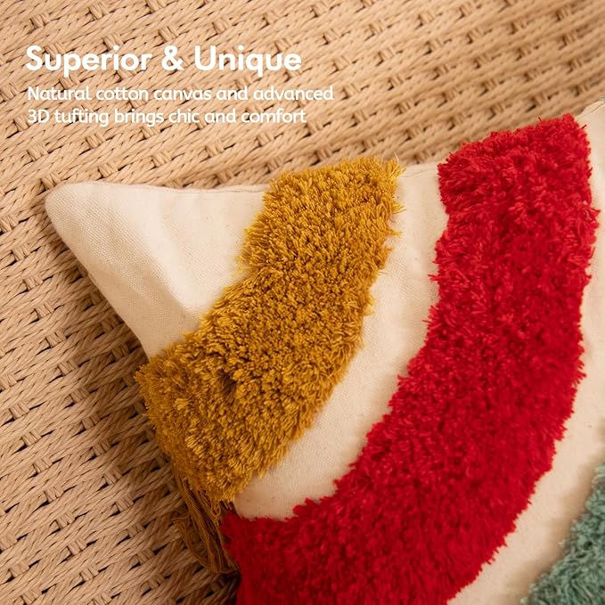 lifein 18x18 Pillow Covers-Throw Pillow Cover,Tufted Boho Jacquard Pillow Covers,Farmhouse Decorative Pillow Cover,Pillow Cases for Couch,Sofa,Bed,Chair,Living Room,Home Decor(18x18inch)