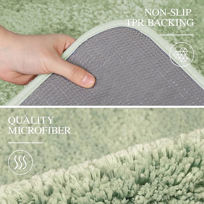Walensee Bathroom Contour Rug (20x24, Pale Green) Non Slip Bath Mat for Bathroom Water Absorbent Soft Polyester Shaggy Machine Washable Bath Rug U Shape Toilet Rug