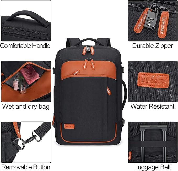 Carry on Travel Backpacks, Extra Large 40L Flight Approved Bag for Men & Women,Expandable Suitcase Backpack With 4 Packing Cubes,Water Resistant Luggage Daypack Business Weekender Bag,Black