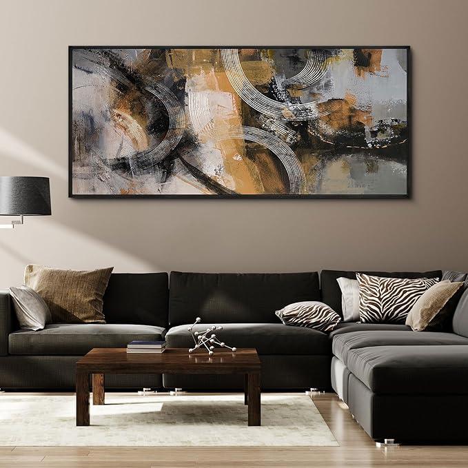 KLAKLA Large Canvas Abstract Wall Art for Living Room Pictures for Living Room Modern Art Wall Decor Office Wall Art Orange Gray Yellow Artwork Bedroom Decor 70x31 Inches