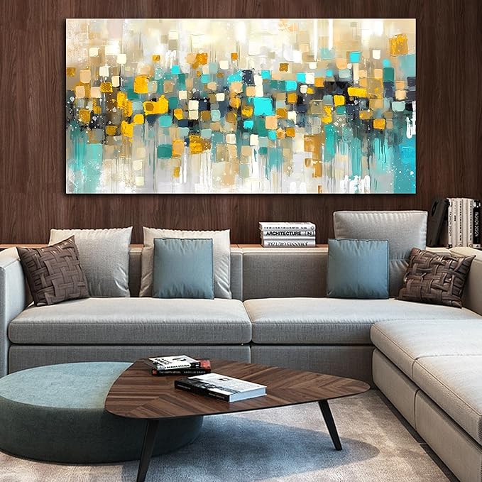 LAOTOART Abstract Wall-Decor Living Room - Yellow Art Work for Wall Decor - Extra Large Wall Art Ready to Hang Size 29" x 59"