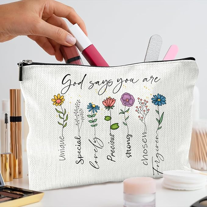 2 Pack Christian Bible Canvas Tote Bag for Women with Makeup Bag Gods Says You Are Bags Floral Tote Bag Aesthetic