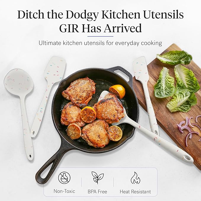 GIR: Get It Right 5 Piece Silicone Kitchen Utensils Set - Ladle, Spatula, Flip, Spoon & Spoonula - Non-Toxic Cooking Utensils for Nonstick Cookware, Cooking and Baking - Sprinkles