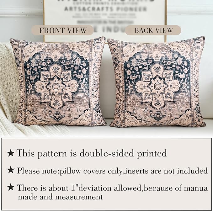 Boho Throw Pillow Covers 24x24 inch Set of 2,Boho Vintage Carpet Pattern Antique Ethnic Decor Double Sided Pattern Cushion Cover Soft Pillow Case Living Sofa Room Bed Square Pillow Cover