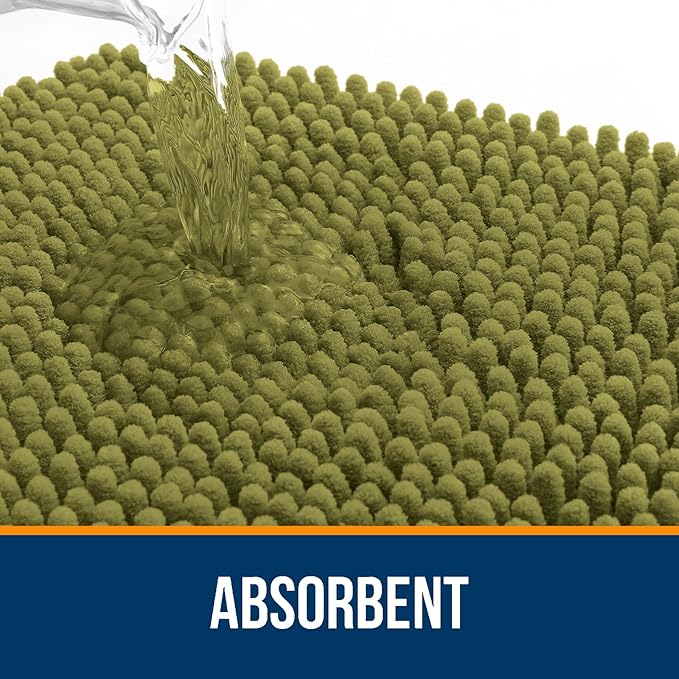 OLANLY Bathroom Rugs 36x24, Extra Soft Absorbent Chenille Bath Rugs, Rubber Backing Quick Dry, Machine Washable Bath Mats for Bathroom Floor, Tub and Shower, Home Decor Accessories, Willow Green