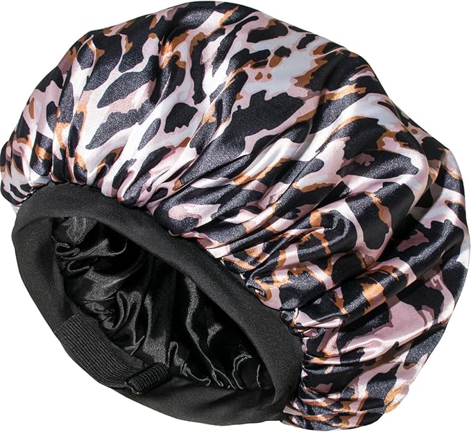 Satin Bonnet Adjustable Sleeping Silk Bonnet Black Women Men Double Layer Satin Silk Sleep Cap Hair Wrap Large Curly Hair