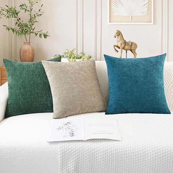 CaliTime Throw Pillow Covers Decorative 24 X 24 Inches Pack of 2 Cozy Chenille Cushion Case for Couch Sofa Bed Living Room Home Light Taupe