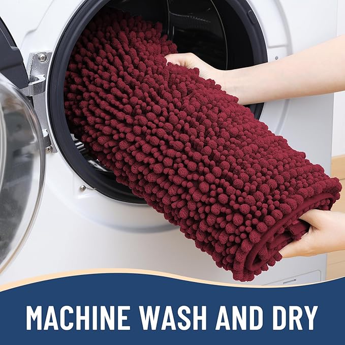 Arotive Luxury Chenille Bathroom Rug Mat, Extra Soft Thick Absorbent Shaggy Bath Rugs, Non-Slip Machine Wash Dry, Plush Bath Mats for Bathroom, Shower and Tub, 36x24, Burgundy