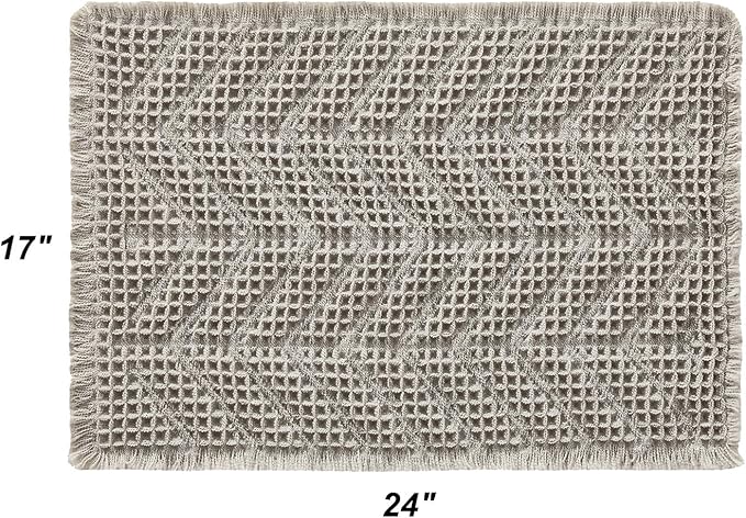 Upgraded Bath Mat, Non Slip, Machine Washable - Super Absorbent Waffle Weave, Rubber Backed, Ultra Soft - Gray, 17" x 24"