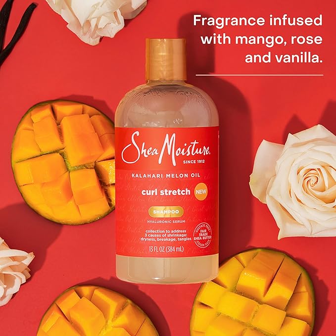 SheaMoisture Curl Stretch Shampoo Kalahari Melon Oil Infused with Hyaluronic Serum, Cleanses and Hydrates for Strong and Soft Curls, for Type 4 Hair 13 Fl Oz