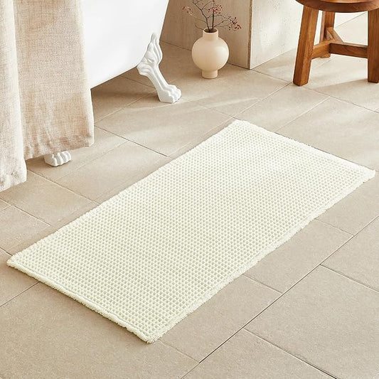 Cream White Bathroom Rugs, Waffle Bath Mat Non Slip Washable Super Absorbent Quick Dry Boho Farmhouse Bathroom Decor, 48"x24" Cream White
