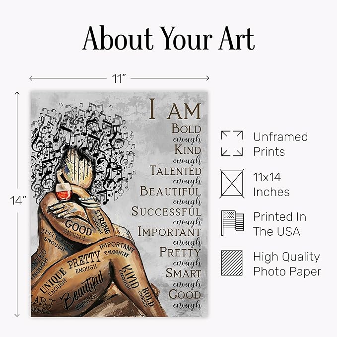 Black Woman Art Wall Decor 11x14 - African American Wall Art - Inspirational Prints - Empowering Print for Women Bedroom - Motivational Black Girl Artwork - Positive Quotes Decor