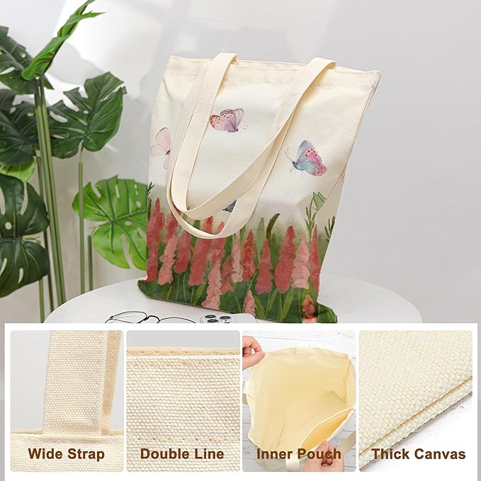 Tote Bag for Women, Canvas Tote Bag with Pockets,Canvas Shopping Bags,Reusable Grocery Bags
