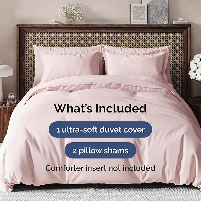 Duvet Cover Full Size Set - Extra Soft Full Size Duvet Cover 80 x 90 with 2 Pillow Shams - Hotel Luxury Easy Care and Fade Free w/Zipper Closures & Ties - Comfy Breathable Bedding Set (Lavender Pink)