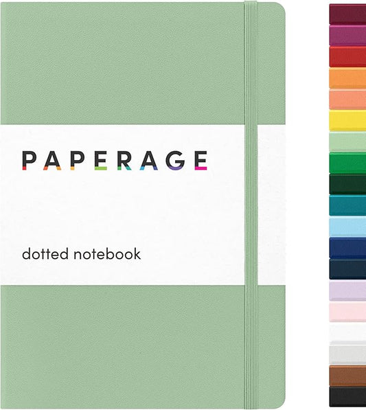 PAPERAGE Dotted Journal Notebook, (Sage Green), 160 Pages, Medium 5.6 in x 8 in - 100 GSM Thick Paper – Hardcover Journaling Notebook for Work, School & Bullet Journaling