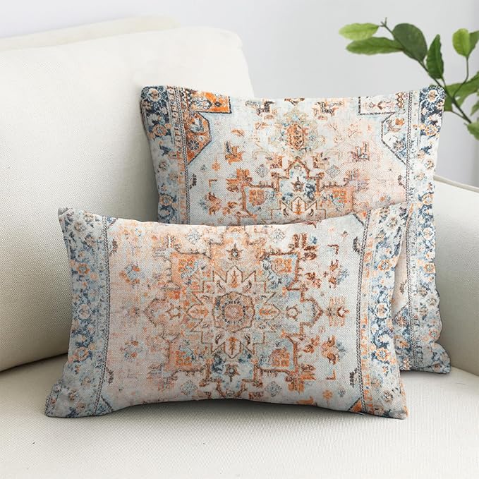 Boho Throw Pillow Covers 12x20 inch Set of 2,Boho Vintage Carpet Pattern Antique Ethnic Decor Double Sided Pattern Cushion Cover Soft Pillow Case Living Sofa Room Bed Square Pillow Cover