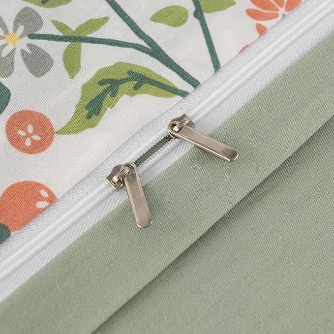 mixinni Sage Green Duvet Cover Set King-Exquisite Floral King Size Comforter Set for All Seasons, 3 Pieces, 1 Wildflower Plants Duvet Cover (104"x90") and 2 Pillow Cases (20"x36"), Sage Green